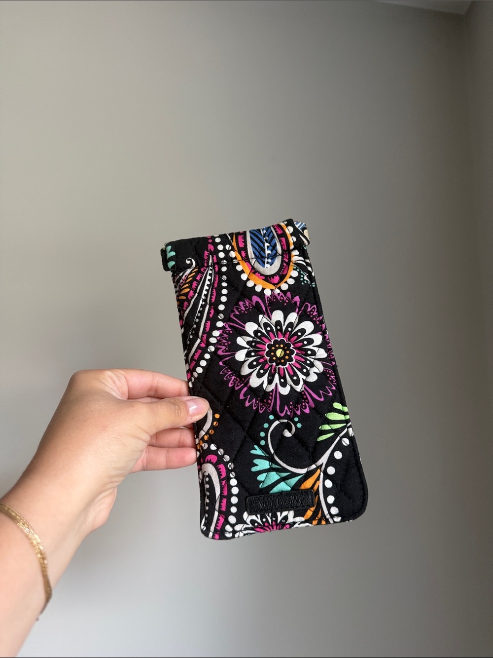 Vera Bradley Black Quilted Phone Sleeve with Colorful Floral Paisley